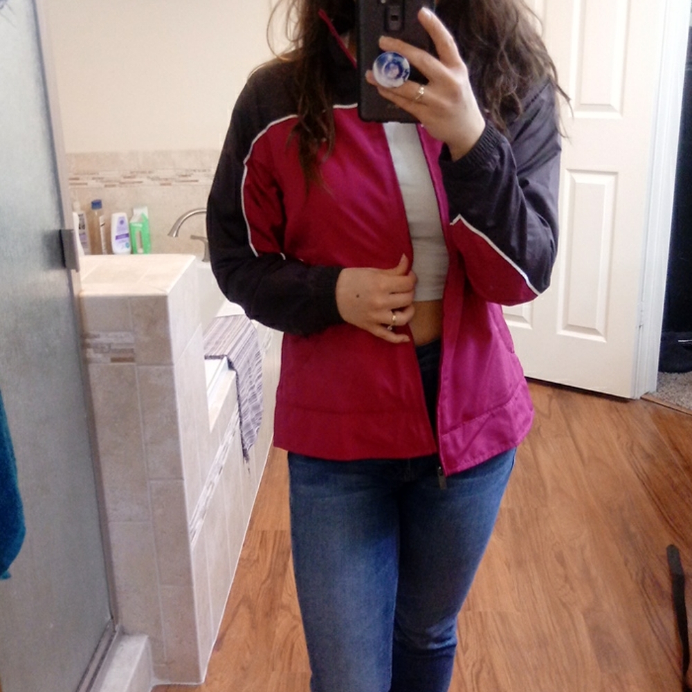 Fuschia and grey windbreaker